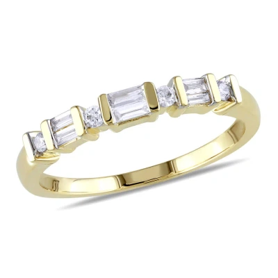 Amour 1/5 Ct Tw Baguette And Round Diamond Anniversary Band In 10k Yellow Gold