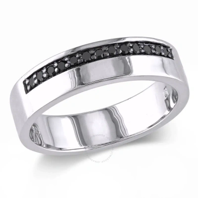 Amour 1/5 Ct Tw Black Diamond Single Row Men's Ring In Sterling Silver In White