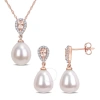 AMOUR AMOUR 1/5 CT TW DIAMOND AND 3/4 CT TGW MORGANITE WITH 9-9.5 MM WHITE FRESHWATER CULTURED PEARL DROP 
