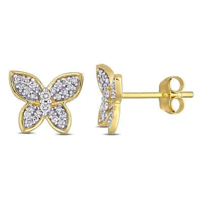 Pre-owned Amour 1/5 Ct Tw Diamond Butterfly Stud Earrings In 10k Yellow Gold