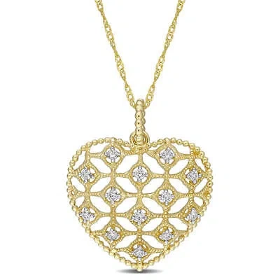 Pre-owned Amour 1/5 Ct Tw Diamond Lace Heart Pendant With Chain In 14k Yellow Gold