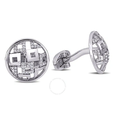 Amour 1/5 Ct Tw Diamond Lattice Cufflinks In Sterling Silver In White