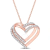 AMOUR AMOUR 1/5 CT TW DIAMOND OPEN HEART PENDANT WITH CHAIN IN ROSE PLATED STERLING SILVER