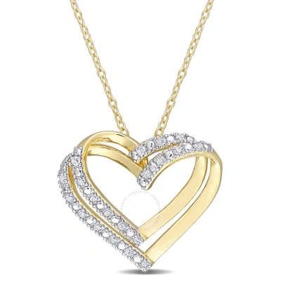 Amour 1/5 Ct Tw Diamond Open Heart Pendant With Chain In Yellow Plated Sterling Silver
