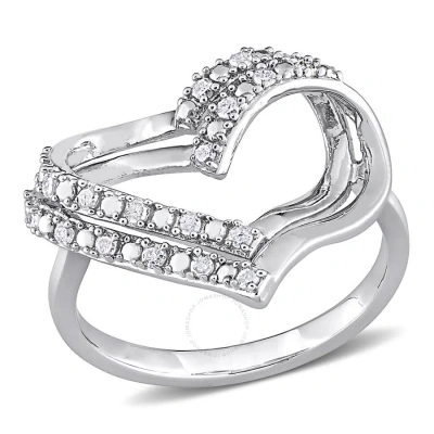 Amour 1/5 Ct Tw Diamond Open Heart Ring In Sterling Silver In Metallic