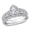 AMOUR AMOUR 1/5 CT TW DIAMOND OVAL HALO BRIDAL RING SET IN STERLING SILVER
