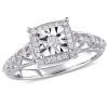AMOUR AMOUR 1/5 CT TW DIAMOND SQUARE HALO VINTAGE PROMISE RING IN STERLING SILVER