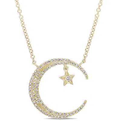 Pre-owned Amour 1/5 Ct Tw Diamond Star & Crescent Moon Station Necklace In 14k Yellow Gold In Check Description