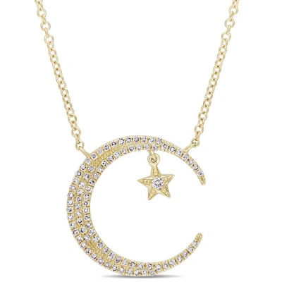 Amour 1/5 Ct Tw Diamond Star & Crescent Moon Station Necklace In 14k Yellow Gold