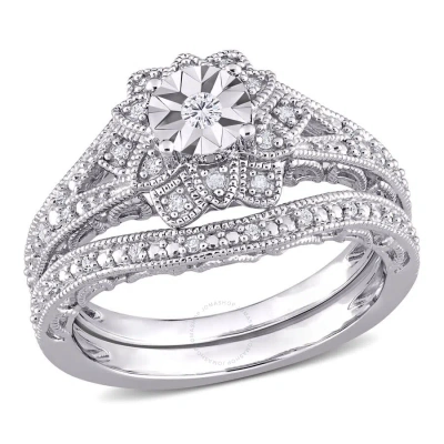 Amour 1/5 Ct Tw Diamond Vintage Bridal Set In Sterling Silver In White