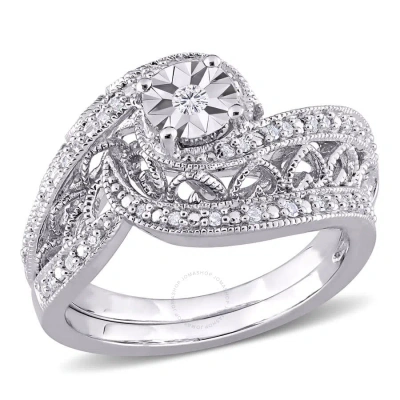 Amour 1/5 Ct Tw Diamond Vintage Bridal Set In Sterling Silver In Metallic