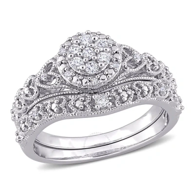 Amour 1/5 Ct Tw Diamond Vintage Bridal Set In Sterling Silver In Metallic