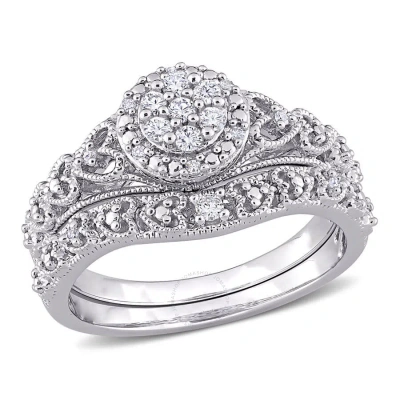 Amour 1/5 Ct Tw Diamond Vintage Bridal Set In Sterling Silver In White