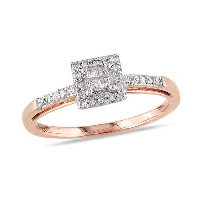 Pre-owned Amour 1/5 Ct Tw Princess Cut Diamond Engagement Ring In 10k Rose Gold In Check Description
