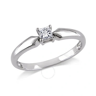 Amour 1/5 Ct Tw Princess Cut Diamond Solitaire Engagement Ring In 10k White Gold In Metallic
