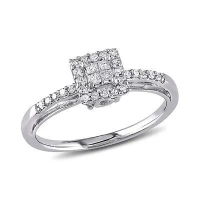 Pre-owned Amour 1/5 Ct Tw Princess Cut Quad And Round Diamond Halo Engagement Ring In 10k In Check Description
