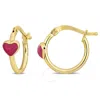 Amour 15mm Pink Enamel Heart Hoop Earrings In 14k Yellow Gold In Yellow