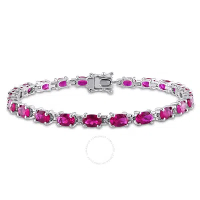 Amour 16 1/2 Ct Tgw Created Ruby Bracelet In Sterling Silver In White