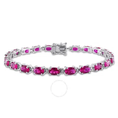 Amour 16 1/2 Ct Tgw Created Ruby Bracelet In Sterling Silver In Metallic