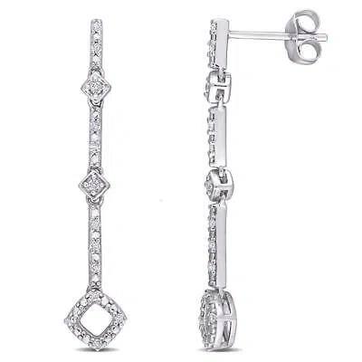 Pre-owned Amour 1/6 Ct Tdw Diamond Dangle Earrings In 10k White Gold