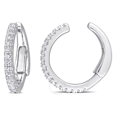 Amour 1/6 Ct Tdw Diamond Hoop Earrings In 14k White Gold In Metallic