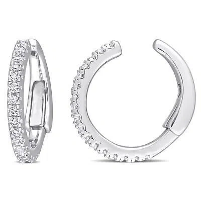 Pre-owned Amour 1/6 Ct Tdw Diamond Hoop Earrings In 14k White Gold