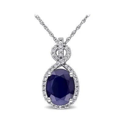 Pre-owned Amour 1/6 Ct Tw Diamond And 2 5/8 Ct Tgw Diffused Sapphire Pendant With Chain In In Blue