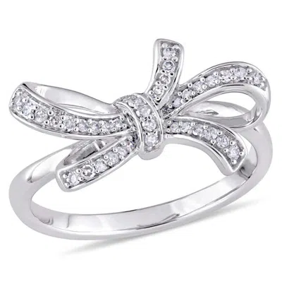 Pre-owned Amour 1/6 Ct Tw Diamond Bow Ring In 10k White Gold In Check Description