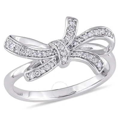 Amour 1/6 Ct Tw Diamond Bow Ring In 10k White Gold In Gold / White