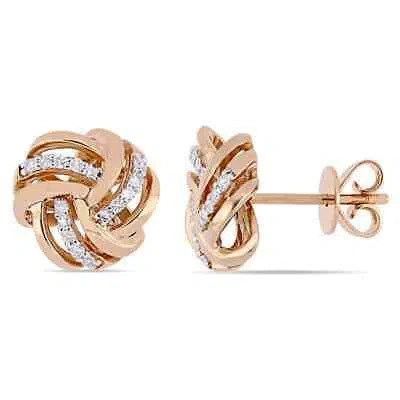 Pre-owned Amour 1/6 Ct Tw Diamond Knot Stud Earrings In 14k Rose Gold