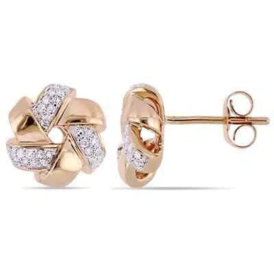 Pre-owned Amour 1/6 Ct Tw Diamond Swirl Stud Earrings In 14k Rose Gold In Pink
