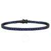 AMOUR AMOUR 17 1/2 CT TGW CREATED BLUE SAPPHIRE MEN'S TENNIS BRACELET IN BLACK RHODIUM PLATED STERLING SIL