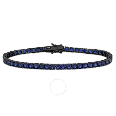 Amour 17 1/2 Ct Tgw Created Blue Sapphire Men's Tennis Bracelet In Black Rhodium Plated Sterling Sil