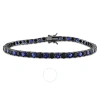 Amour 17 Ct Created Blue And Black Sapphire Men's Tennis Bracelet In Black Rhodium Plated Sterling S In Black