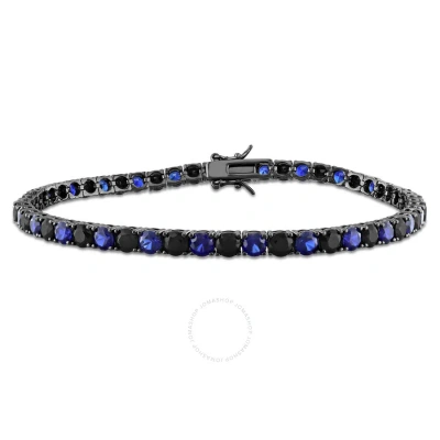 Amour 17 Ct Created Blue And Black Sapphire Men's Tennis Bracelet In Black Rhodium Plated Sterling S