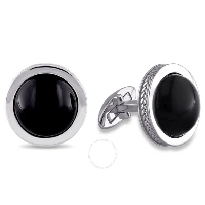 Amour 17 Ct Tgw Black Onyx Bezel Set Cufflinks With Braided Accent In Sterling Silver In White