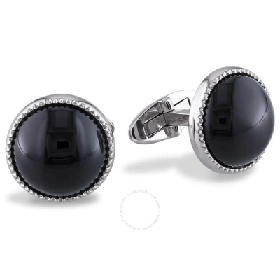 Amour 17 Ct Tgw Black Onyx Bezel Set Cufflinks With Milgrain Finish In Sterling Silver In White