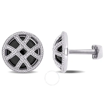 Amour 17 Ct Tgw Black Onyx Cufflink In Sterling Silver In White