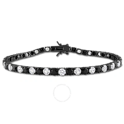 Amour 17 Ct Tgw Created White And Black Sapphire Men's Tennis Bracelet In Black Rhodium Plated Sterl