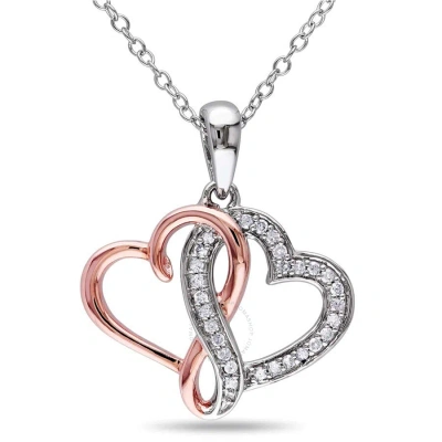 Amour 1/7 Ct Tw Diamond Interlocking Heart Pendant With Chain In 2-tone Pink And White Sterling Silv In Two Tone  / Pink / Silver / Spring / White