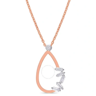Amour 1/7 Ct Tw Round And Parallel Baguette Diamond Teardrop Necklace In 14k 2-tone White And Rose G In Gold