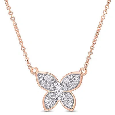 Pre-owned Amour 1/8 Ct Tdw Diamond Butterfly Pendant With Chain In 10k Rose Gold In Pink