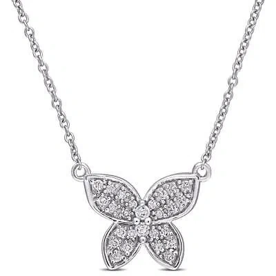 Pre-owned Amour 1/8 Ct Tdw Diamond Butterfly Pendant With Chain In 10k White Gold