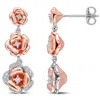 AMOUR AMOUR 1/8 CT TGW CREATED WHITE SAPPHIRE AND 1/10 CT TW DIAMOND GRADUATED ROSE EARRINGS IN ROSE PLATE