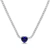 Amour 18 Ct Tgw Heart Shaped Created Blue Sapphire And Created White Sapphire Tennis Necklace In Sterling  In White