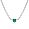 AMOUR AMOUR 18 CT TGW HEART SHAPED GREEN CUBIC ZIRCONIA AND CREATED WHITE SAPPHIRE TENNIS NECKLACE IN STER