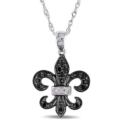 Pre-owned Amour 1/8 Ct Tw Black And White Diamond Scroll Pendant With Chain In 10k White