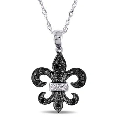 Amour 1/8 Ct Tw Black And White Diamond Scroll Pendant With Chain In 10k White Gold With Black Rhodi In Multi