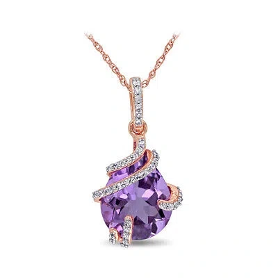 Pre-owned Amour 1/8 Ct Tw Diamond And 4 Ct Tgw Amethyst Solitaire Swirl Pendant With Chain In Purple
