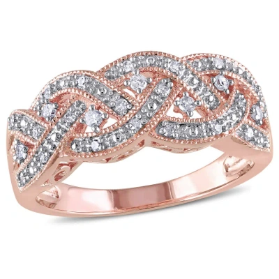 Amour 1/8 Ct Tw Diamond Braided Ring In Rose Plated Sterling Silver In Pink